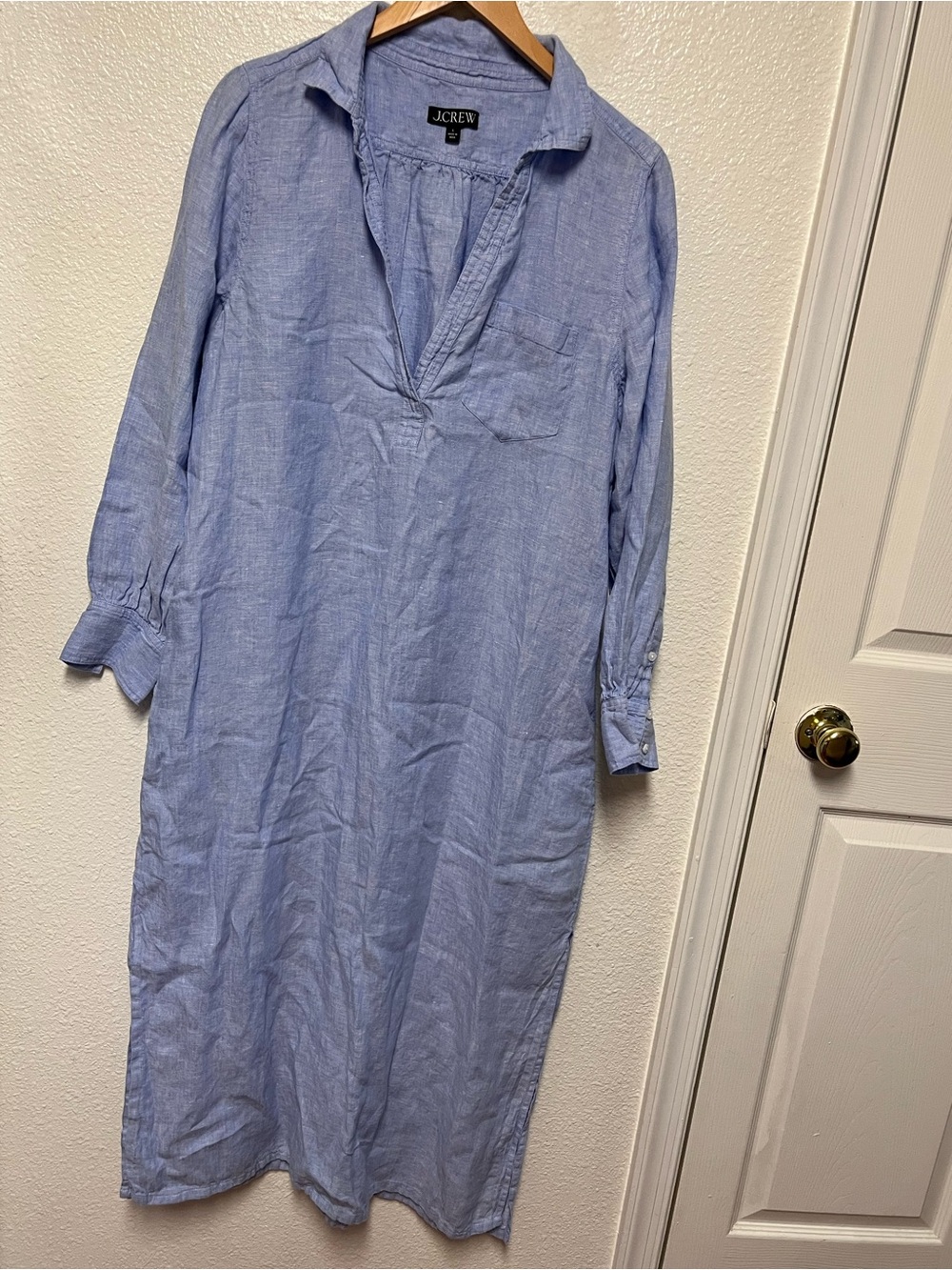 J. Crew 100% Linen Bungalow Maxi Popover Shirt Dress/Coverup, Sz L Runs Big